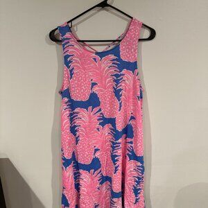 Lilly Pulitzer Kristen Blue Flamenco Pink Pineapple Dress / Size L